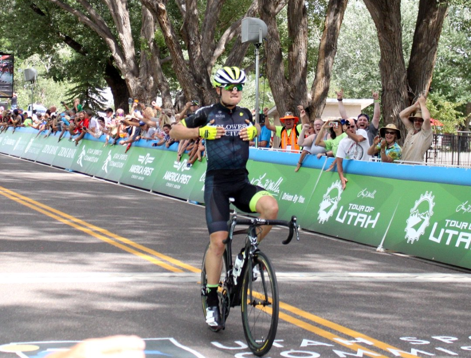 Robin Carpenter wins Stage 2 of the Tour of Utah from breakaway and takes the Yellow Jersey