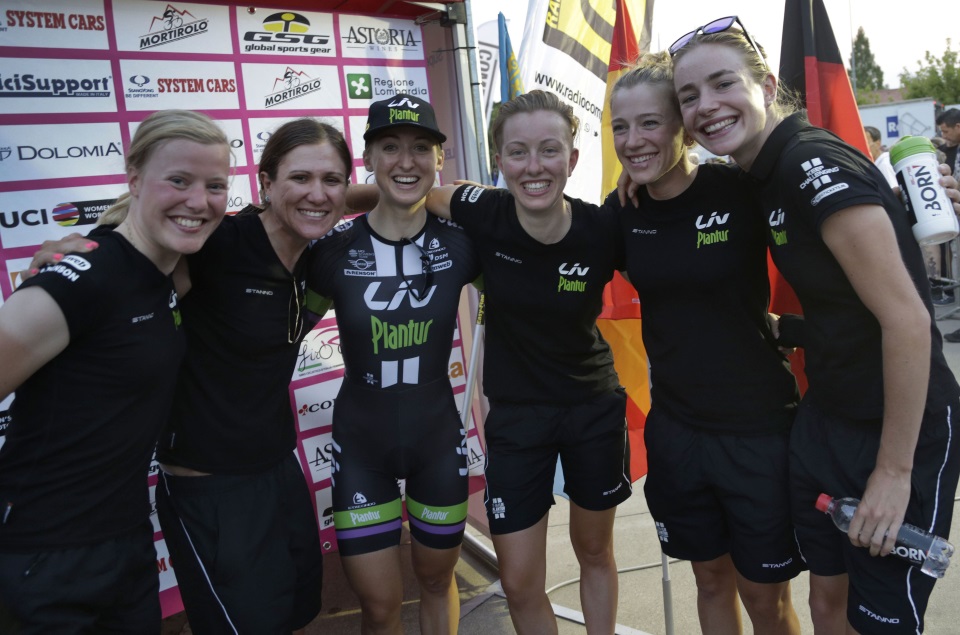 Leah Kirchmann of the Liv-Plantur women’s squad won the prologue stage of the Giro Rosa in early July. Liv will expand its role as technical partner with the team next year.