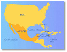 Cozumel is at the Eastern tip of Mexico